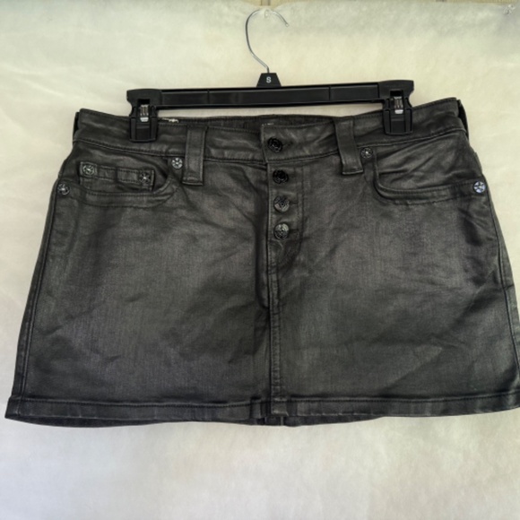 **True Religion Coated Black Mini Skirt** - Picture 3 of 7